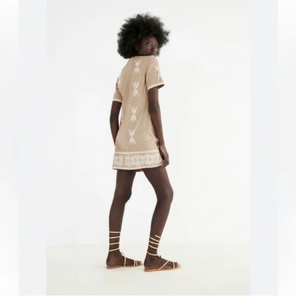 Zara Tan/Cream Embroidered Dress - Picture 2 of 9